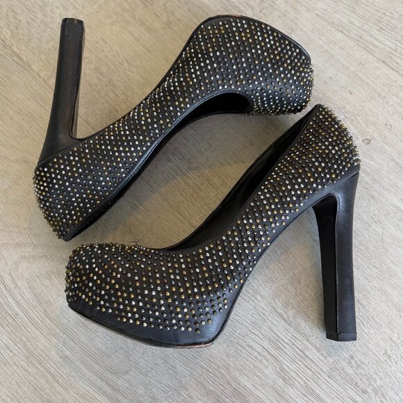 Dolce Vita Pumps Womens Size 8 Black Brenna Leather Studded Bling Heels Pinup - Picture 1 of 15